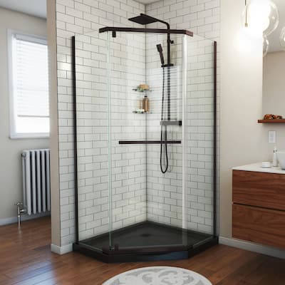 DreamLine Prism 36 in. x 74 3/4 in. Frameless Neo-Angle Pivot Shower Enclosure in Oil Rubbed Bronze with Black Base Kit