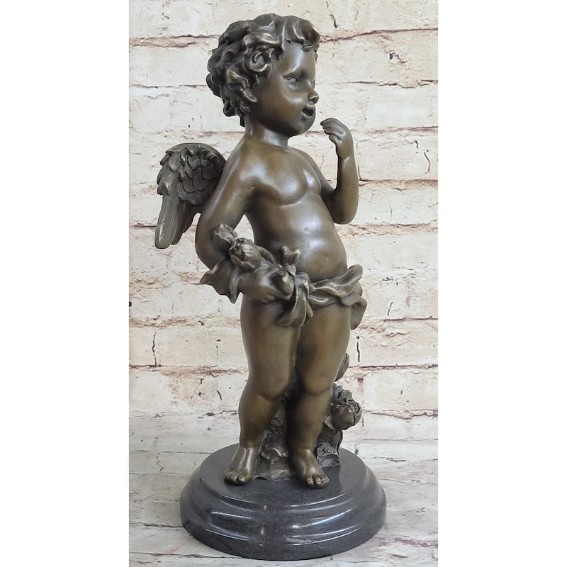 Handmade French Cherub Bronze With Wings Art Nouveau Lost Wax Figurine Figure