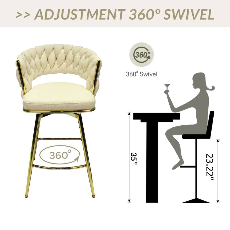 Set of 2 360 Degree Swivel Upholstered Arm Bar Stool,with Golden legs and Footrest