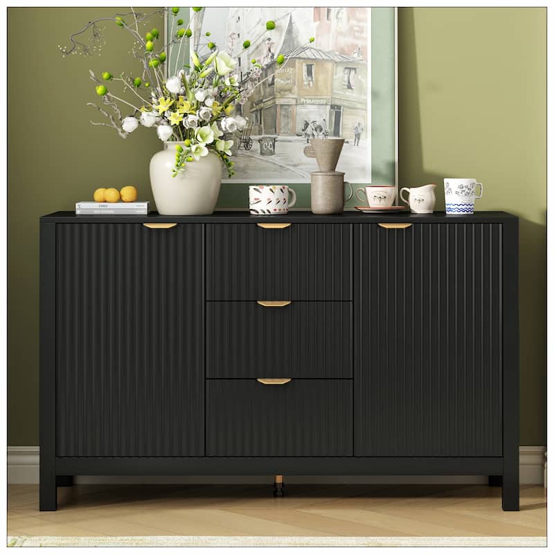 Entryway Cabinet with Wave Design with 3 Adjustable Shelves