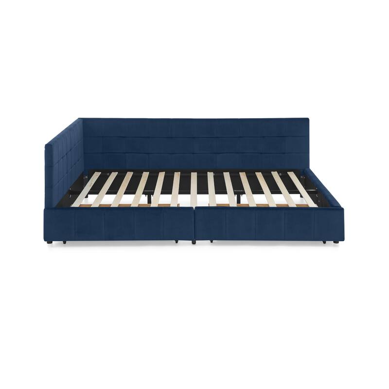 L-shaped Velvet Upholstered Daybed Tufted Sofa Bed with Soft Backrest Armrests - and Optional Corner Storage Day Bed
