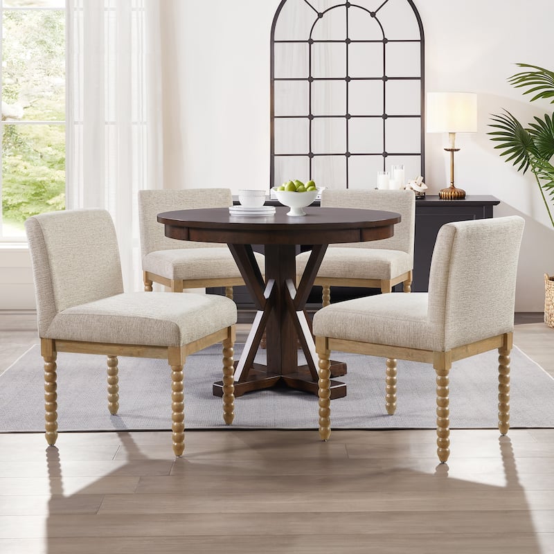 Vintage 20.5"W Upholstered Dining Chairs with Gourd-Shaped Wood Frame - Set of 4 - Cherry