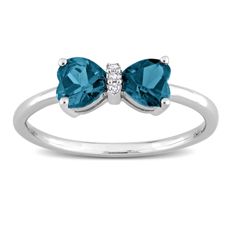 Miadora 1-7/8ct TGW Heart Blue Topaz Diamond Accent Bow Jewelry Set 10k White Gold
