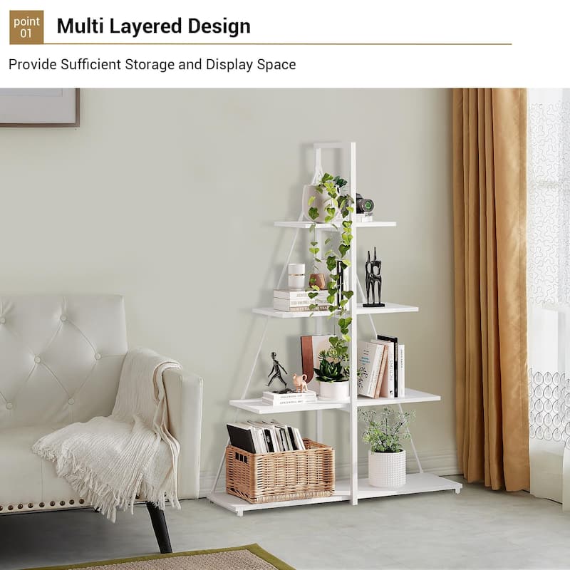 4-Tier A-Frame Ladder Bookshelf, Brown Stylish Ladder Bookcase