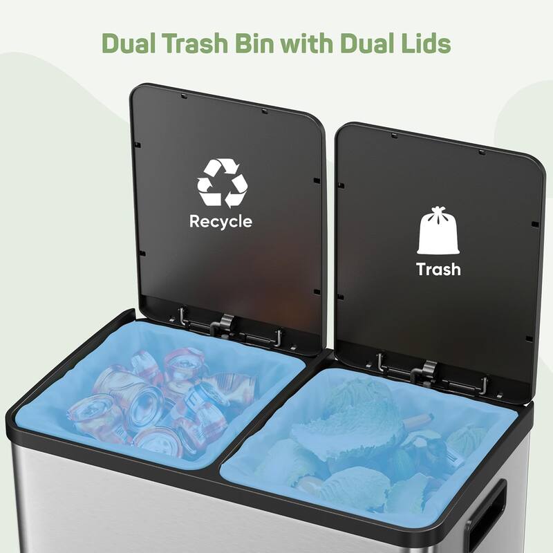 Kitchen Trash Can, 16 Gallon Garbage Can with Dual Inner Bins, Large Capacity 60 Liter Trash Can with Soft-Close Foot Pedal