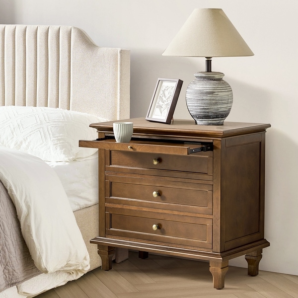 Muriel Farmhouse Style 3 Drawer Nightstand with Built In Outlets by HULALA HOME