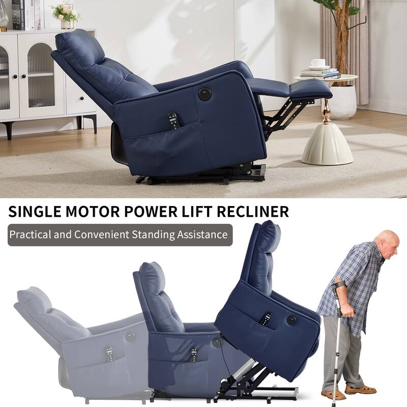 Power Lift Recliner Chair with Massage & Heat, PU Leather Single Motor Heavy Duty Recliner Chair, Lounge Chair with USB Port