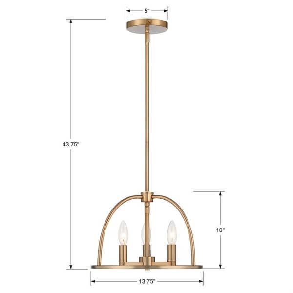 Abbott 3 Light Vibrant Gold Chandelier - 13.75'' W x 10'' H - 13.75'' W x 10'' H
