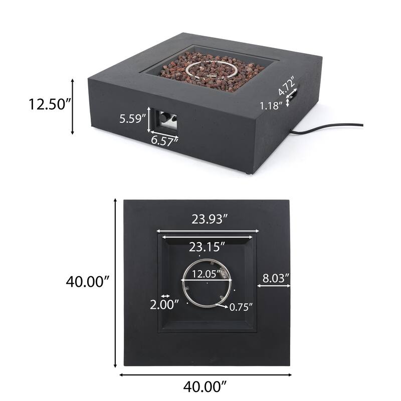 Aidan Outdoor 50,000 BTU Lightweight Concrete Square Fire Pit (No Tank Holder) by Christopher Knight Home