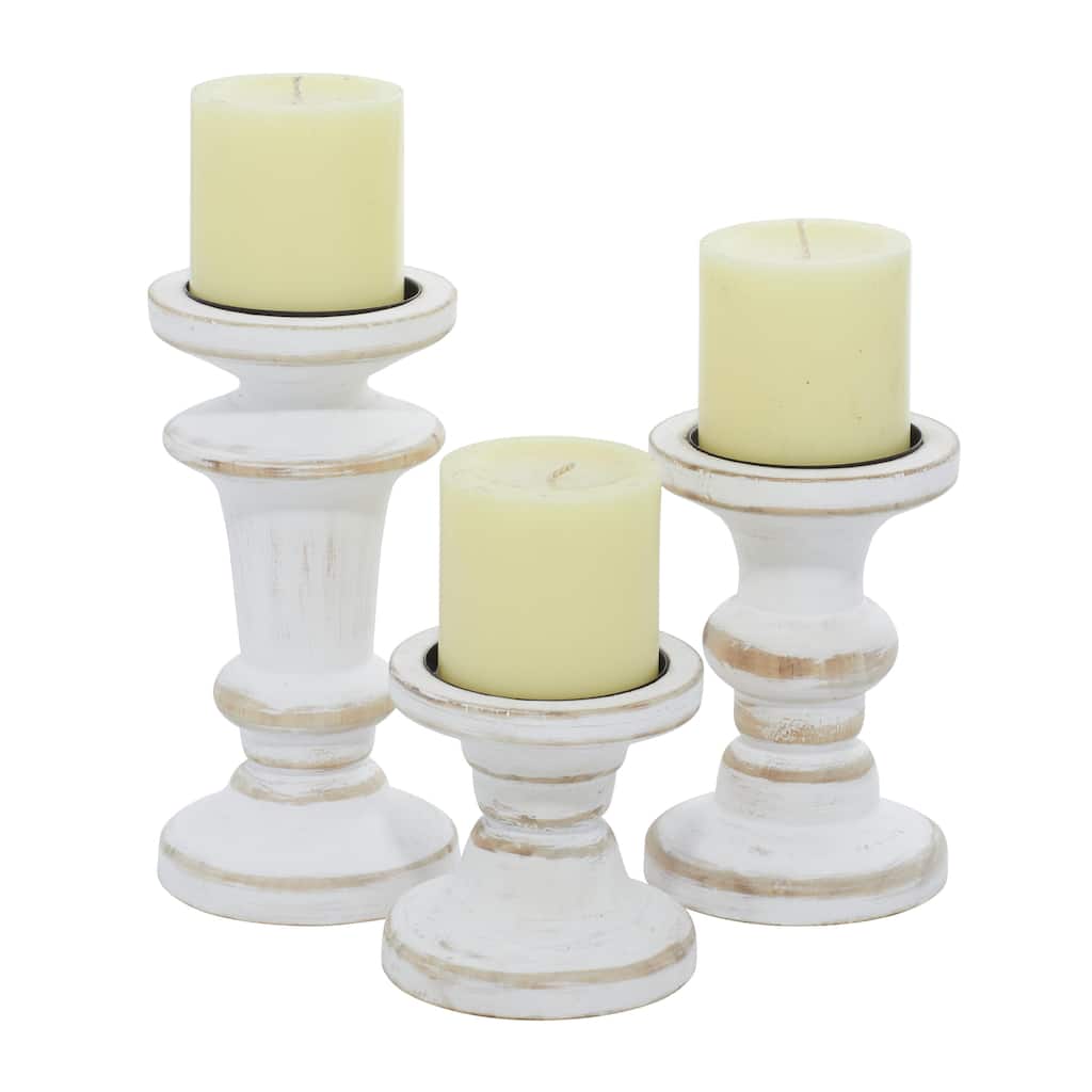 Wood Decorative Candle Holder - Set of 3 White - Roche River Decor