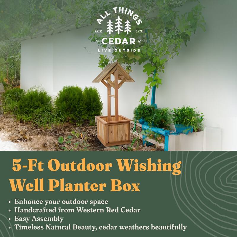 All Things Cedar 5-Ft Outdoor Wishing Well Planter Box for Flowers and Plants - 36