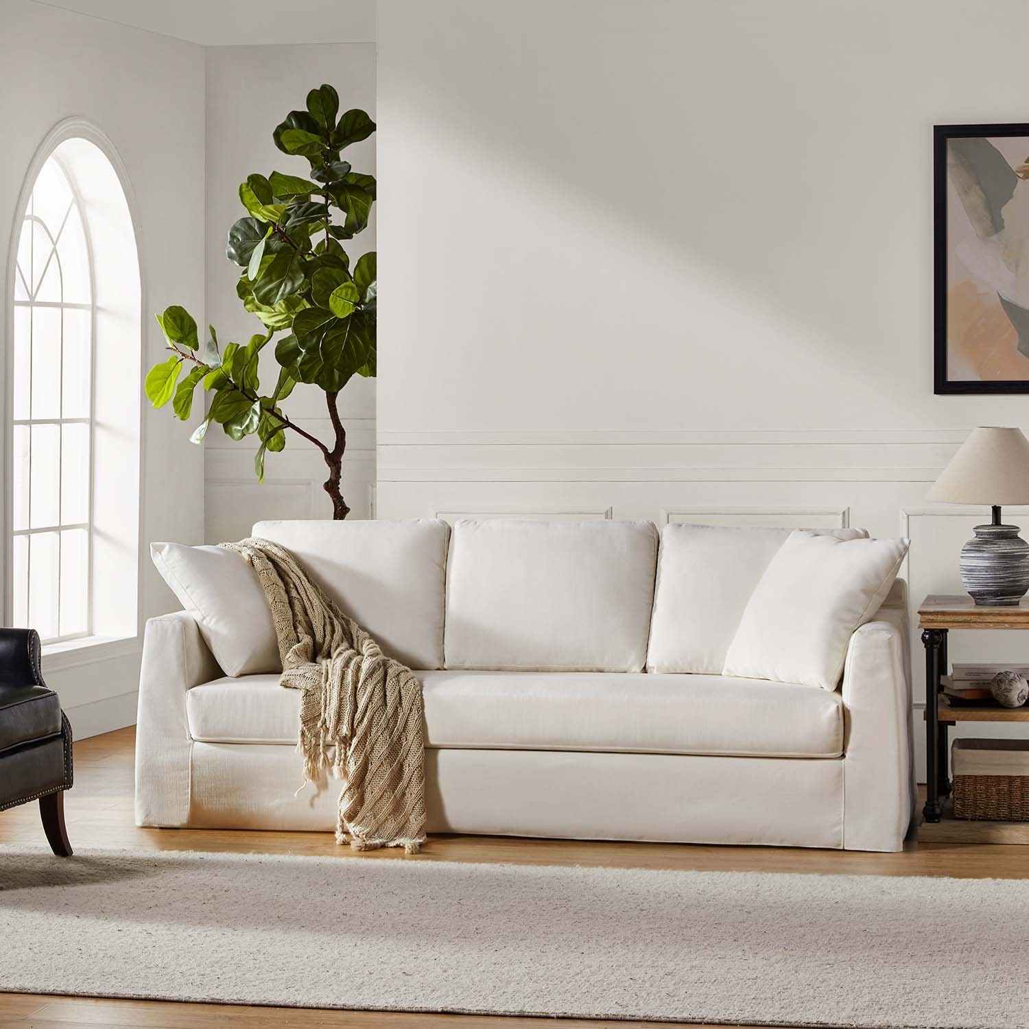HULALA HOME Riccardo 85" Modern Slipcovered Sofa with Square Arm