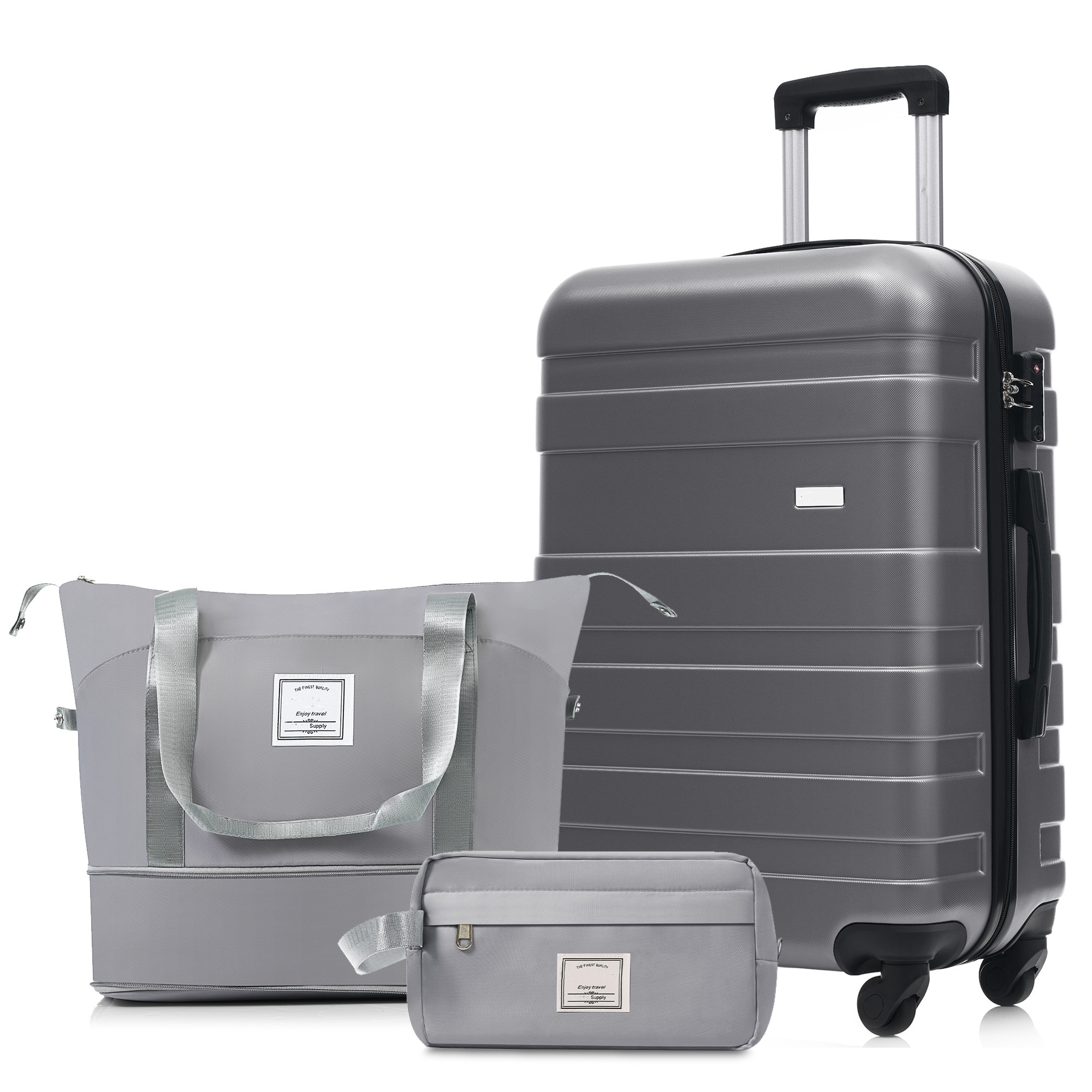 3-Piece Luggage Set - 24in Checked Suitcase with TSA Lock Travel Duffel Bag Wet-Dry Toiletry Bag