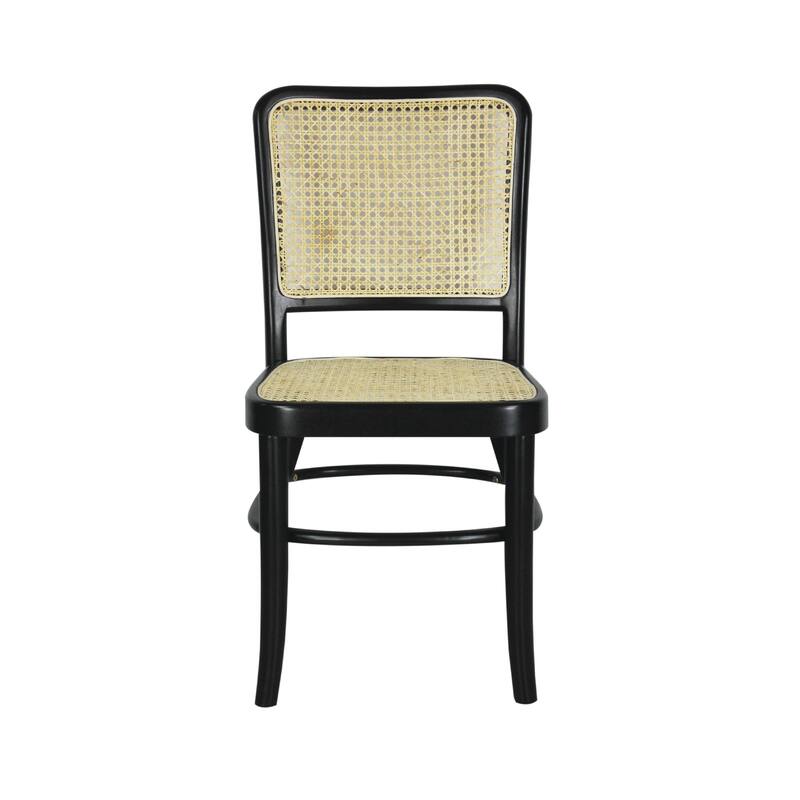 Cukor Mid-Century Vintage Wood Rattan Dining Chair, Natural (Set of 2) by JONATHAN Y - Black