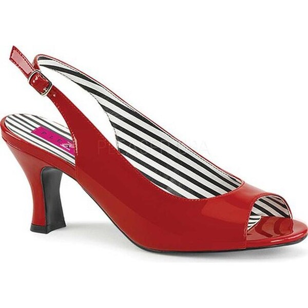 red patent leather slingback pumps