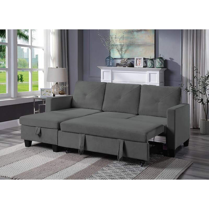 Velvet Reversible Sleeper Sectional Sofa