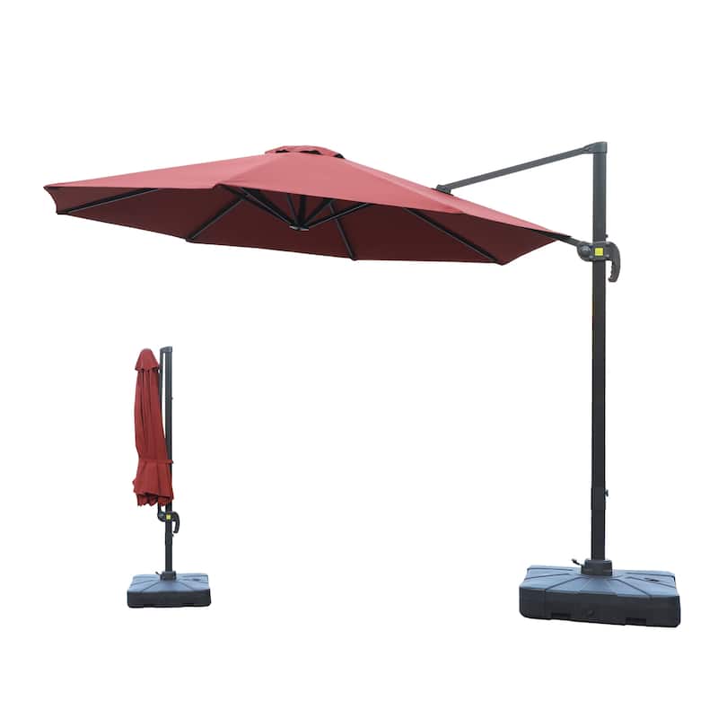 Clihome 11Ft Cantilever Umbrella With Crank And Base - Red