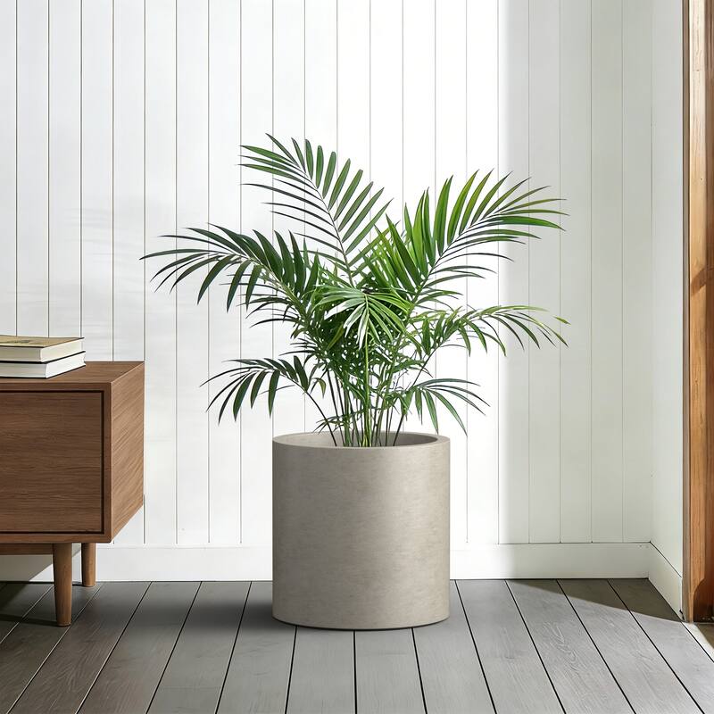 Concrete Tall Round Pot Cylindrical Flower Planter with Drainage Hole