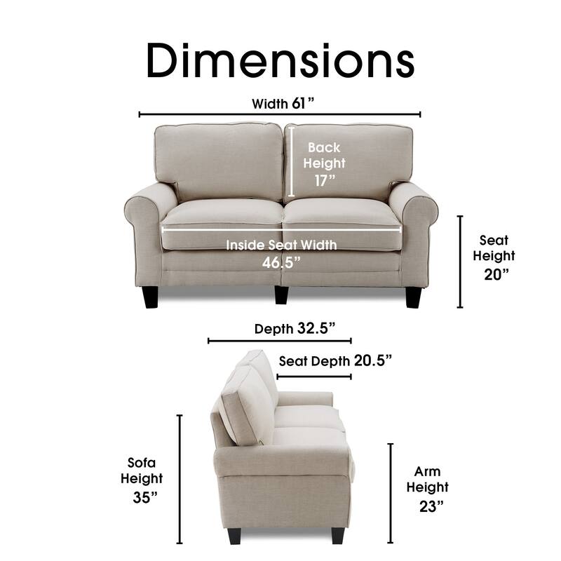 Serta Copenhagen 61" Loveseat for Two People, Pillowed Back Cushions and Rounded Arms, Durable Modern Upholstered Fabric