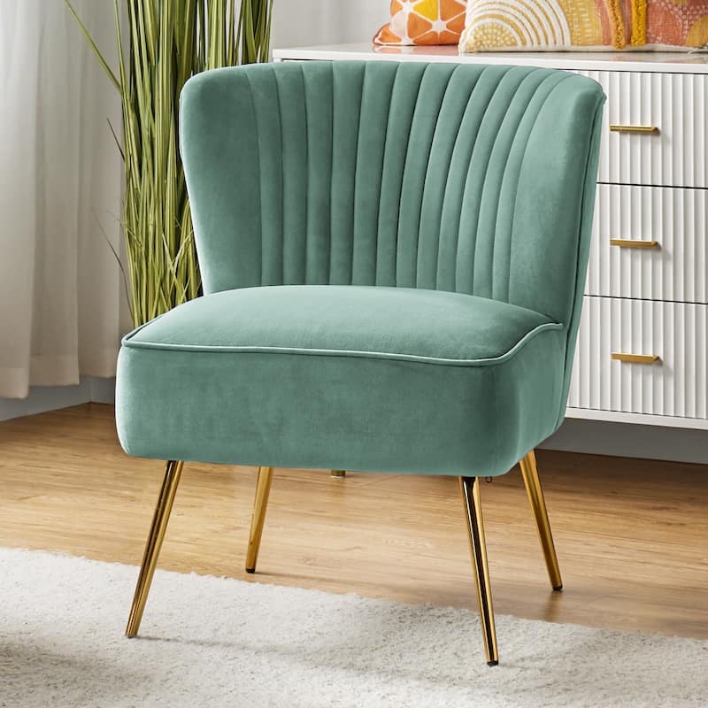 Monica 22''W Upholstered Modern Tufted Accent Side Chair with Gold Legs by HULALA HOME - Sage