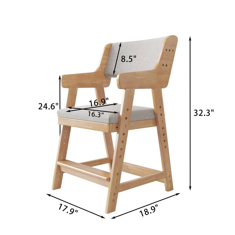 Kid's Chair, Lift Adjustable Backrest Chair, Children's Sitting Posture Correction Solid Wood Writing Study Chair