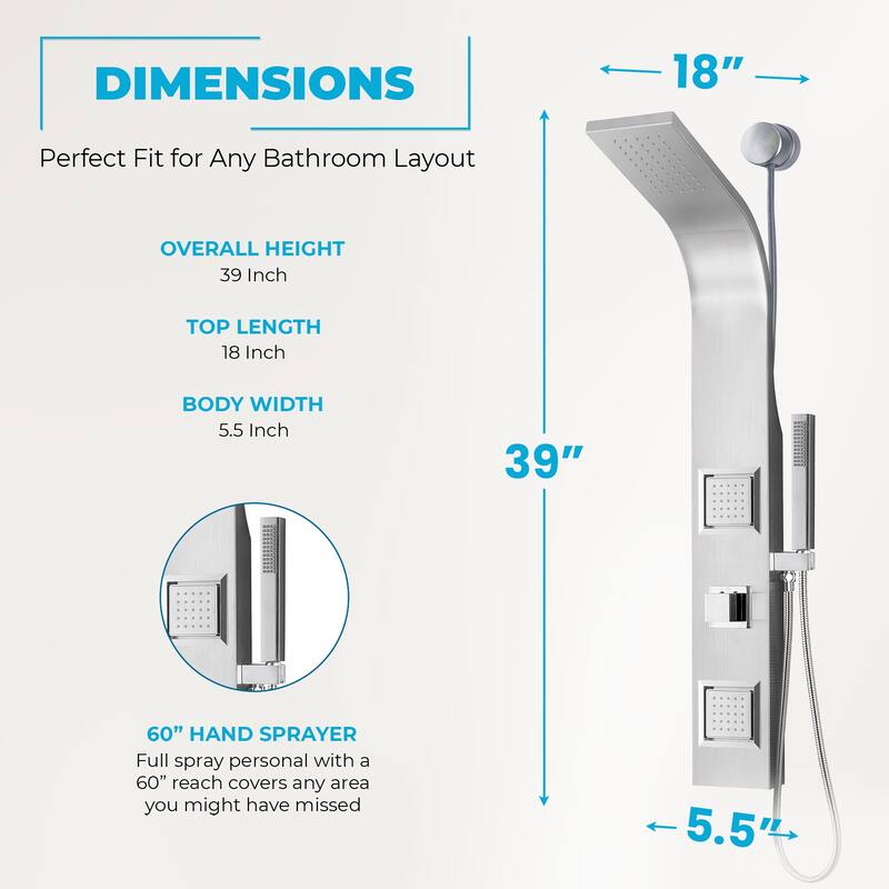 Aura 2-Jetted Shower Panel with Heavy Rain Shower & Spray Wand