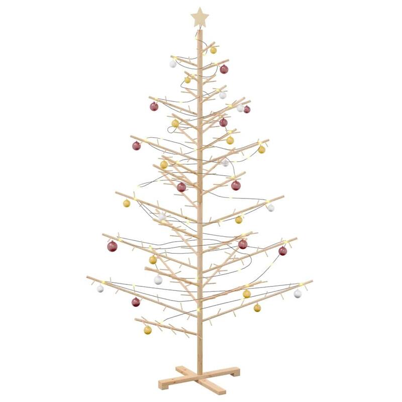 vidaXL Wooden Christmas Tree with Stand Natural/Brown Solid pine wood