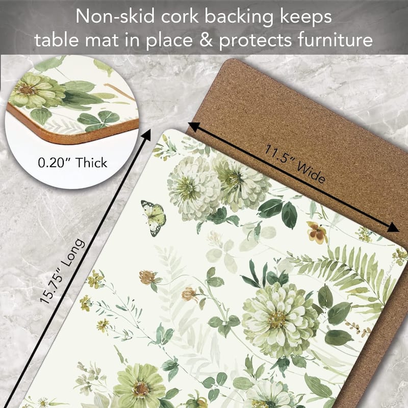 Green Fields Premium Decorative Hardboard Cork Back Tabletop Placemats 4 Pack Manufactured in The USA Heat Tolerant