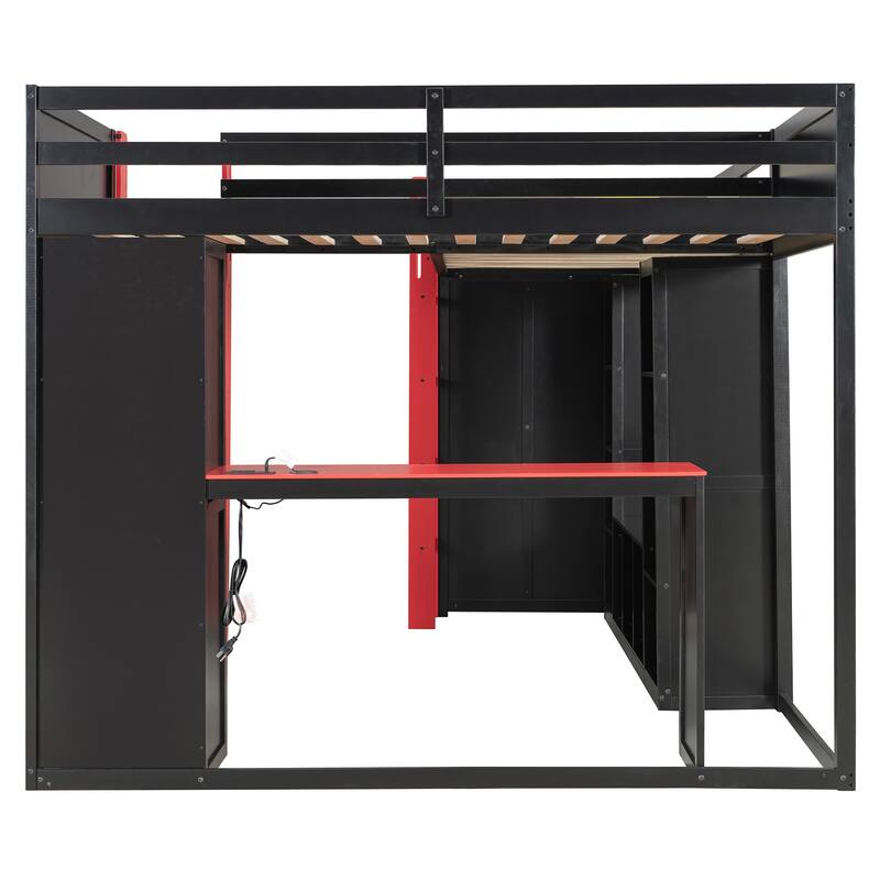 L Shaped Twin Gaming Bed with RGB LED Lights and Storage Shelves