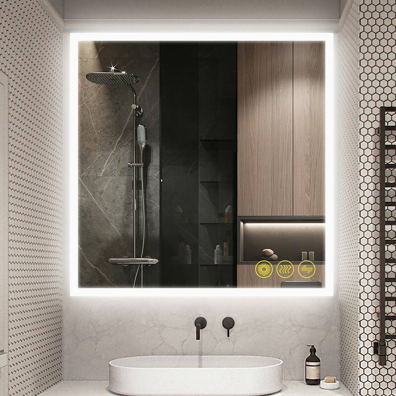 SmartGlow 36x36" Square Dimmable LED Frameless Anti-Fog Bathroom Vanity Mirror - Clear