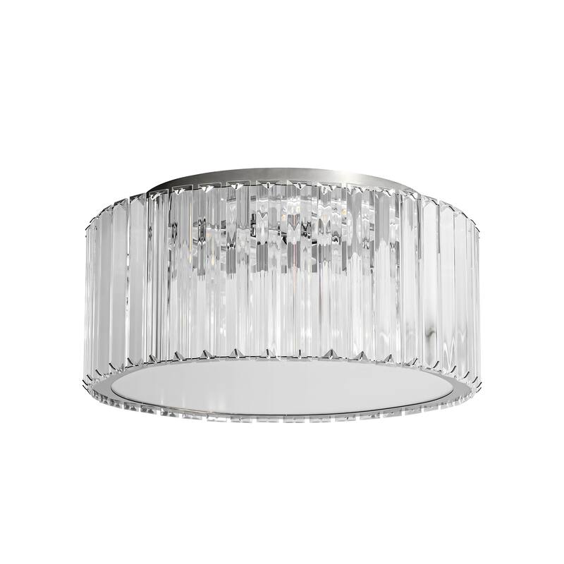 13.7 in. Modern Glam Chrome Drum Crystal LED Semi-Flush Mount Light - 13.7 in. W x 6.8 in. H