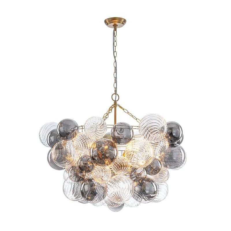 Statement 8-Light Swirled Smoked Glass Globe Round Bubble Chandelier - Brass Finish