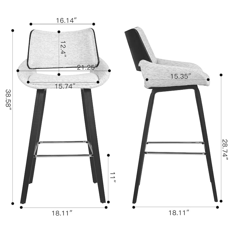 Bea White Two-Toned Linen Fabric Bar Stool with Black Wood Legs