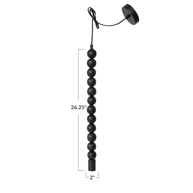 Mango Wood Bead Drop Pendant Lamp, Black - 2.0"L x 2.0"W x 26.3"H