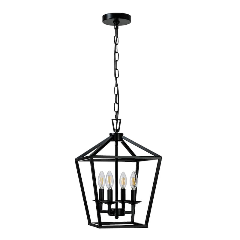 4-Light Metal Open Cage Lantern Chandelier - 12"x12"x18"