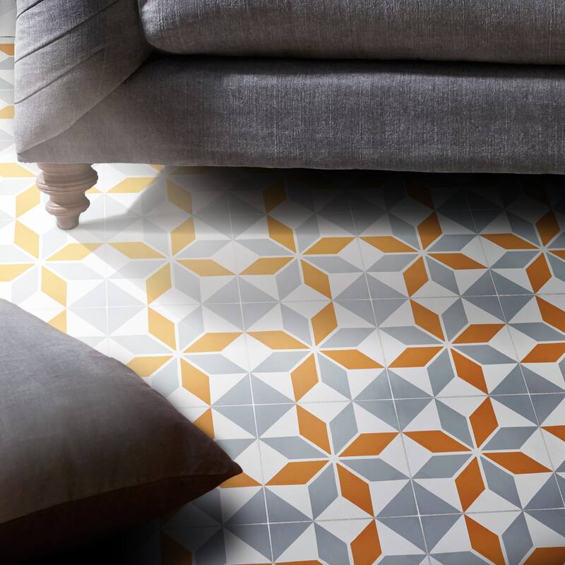 Assila Handmade Cement Tile, 8x8, Orange-Grey