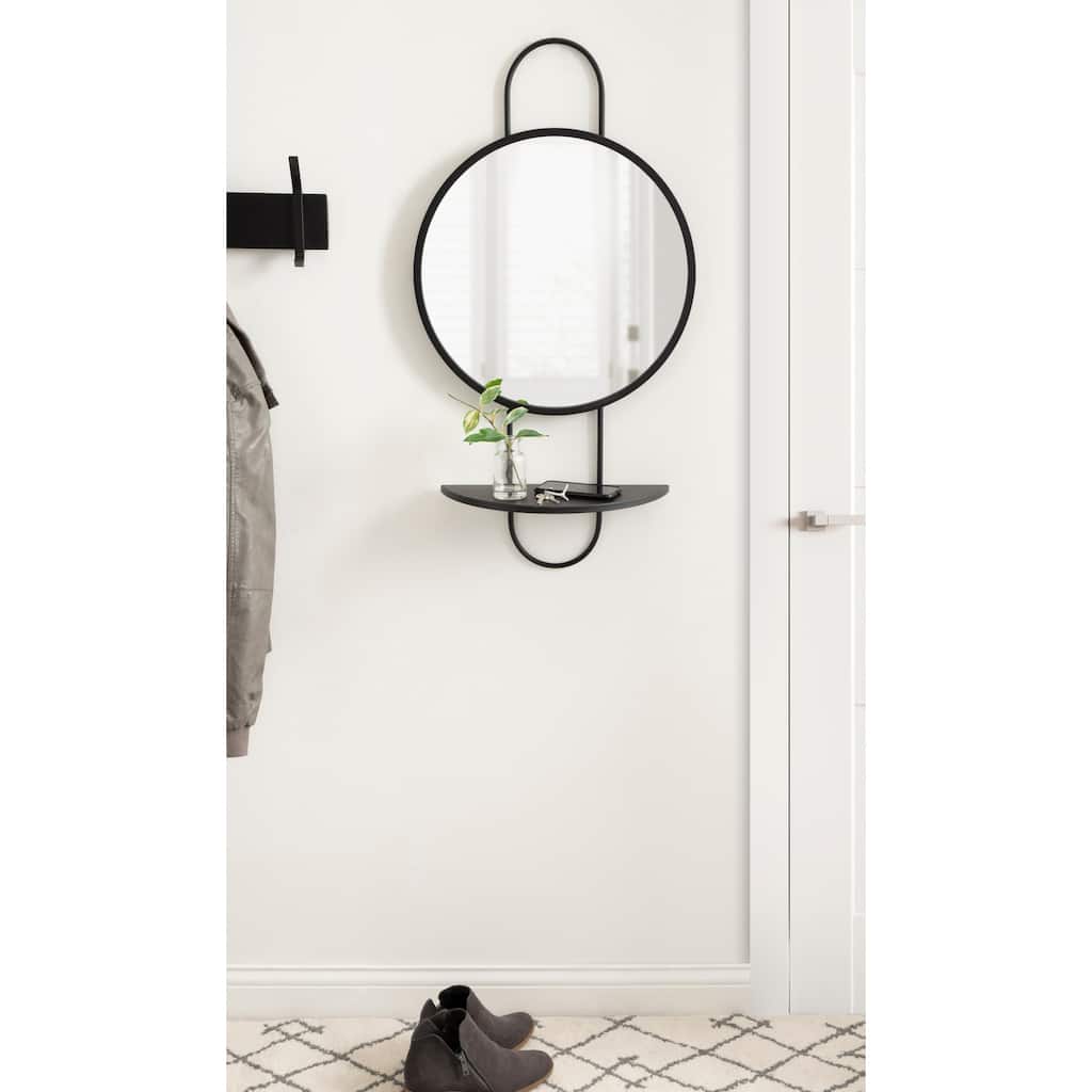 Kate and Laurel Patel Round Mirror with Shelf