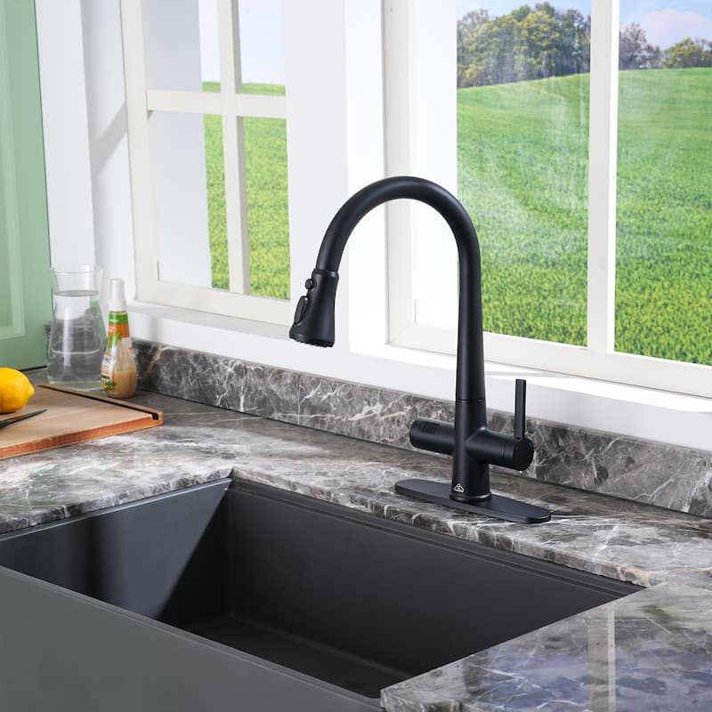 Single-Handle Pull-Out Sprayer Kitchen Faucet with Digital Display - Matte Black