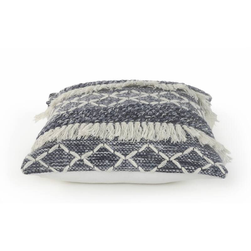 Sevita Navy and Ivory Textured with Fringe Throw Pillow