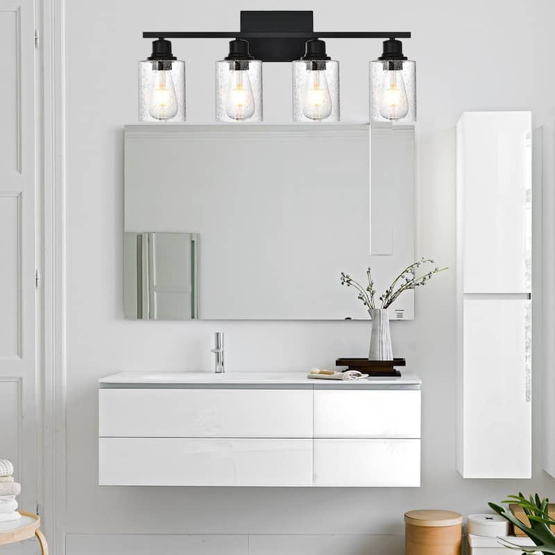 4-Light Wall Light Industrial Glass Wall Sconce, Bathroom Wall Light Seeded Lampshade Wall Lamps for Vanity Mirror Living Room