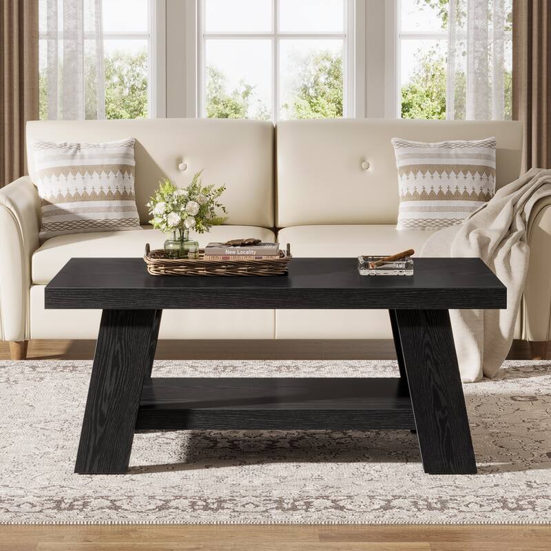 Coffee Table, Rectangular Coffee Tables for Living Room, Wood Center Tables with Storage Shelves for Home