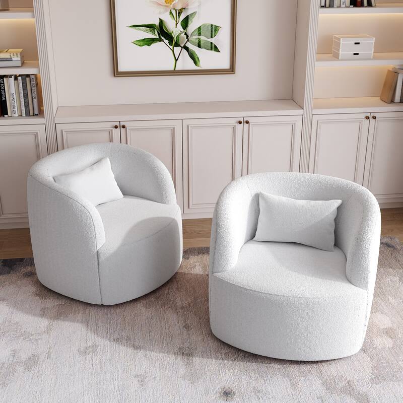 Modern Accent Chair Boucle Swivel Barrel Chair Set of 2