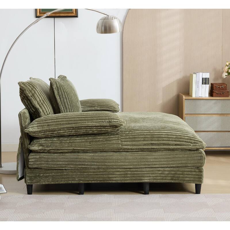 54.75" Oversized Chaise Lounge Chair, Fluffy Corduroy Sleeper Sofa with Adjustable Backrest, Deep Seat & 3 Pillows