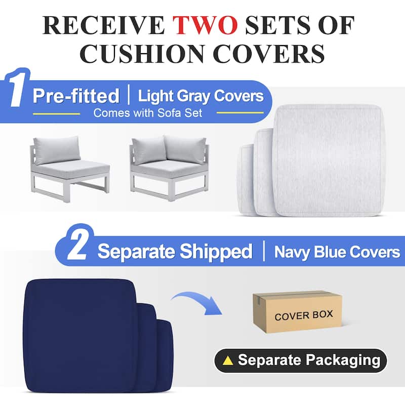 FINCATI White Aluminum Modern Patio Furniture Sectional Sofa Set with Cushion