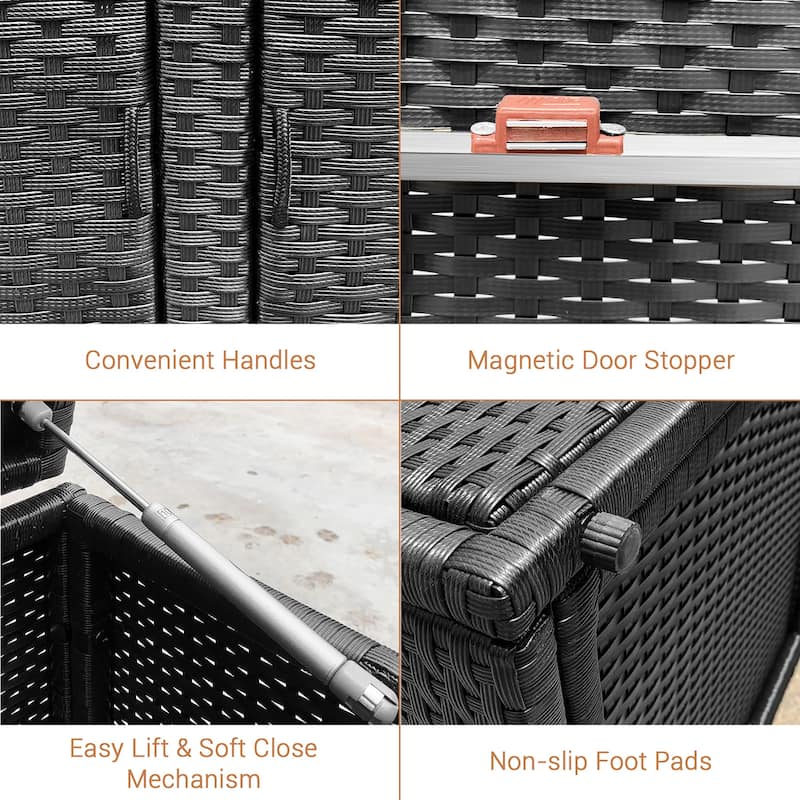 Outdoor Wicker Storage Box Garden Deck Box with Steel Frame