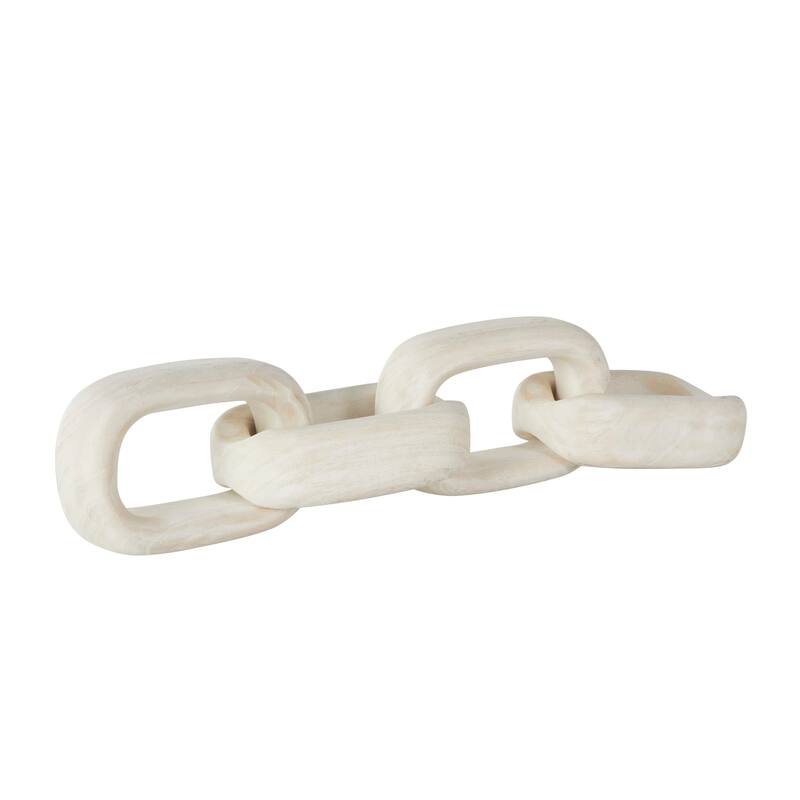 Cream Wood 4 Link Chain Decorative Sculpture with Natural Wood Grains