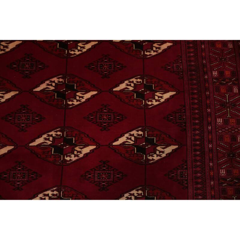 Hand Knotted Oriental 100% Wool Carpet Traditional Geometric Red Bokhara Area Rug - 5' 11'' X 4' 4''