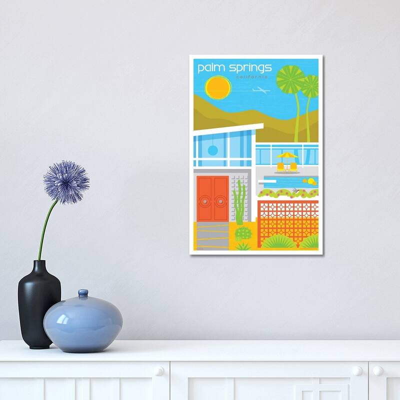 iCanvas "Palm Springs Mid Century House Travel Poster" by Jim Zahniser Canvas Print - 18x12x1.5