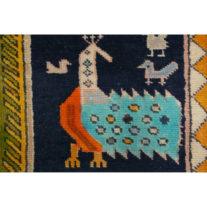 Hand Knotted Oriental 100% Wool Carpet Traditional Tribal Navy Blue & Blues Meshkin Area Rug - 8' 5'' X 3' 7''