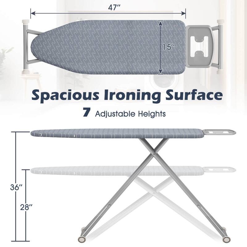 Costway 47" x 15" Iron Board with Removable Silver-coated Cover & - See Details